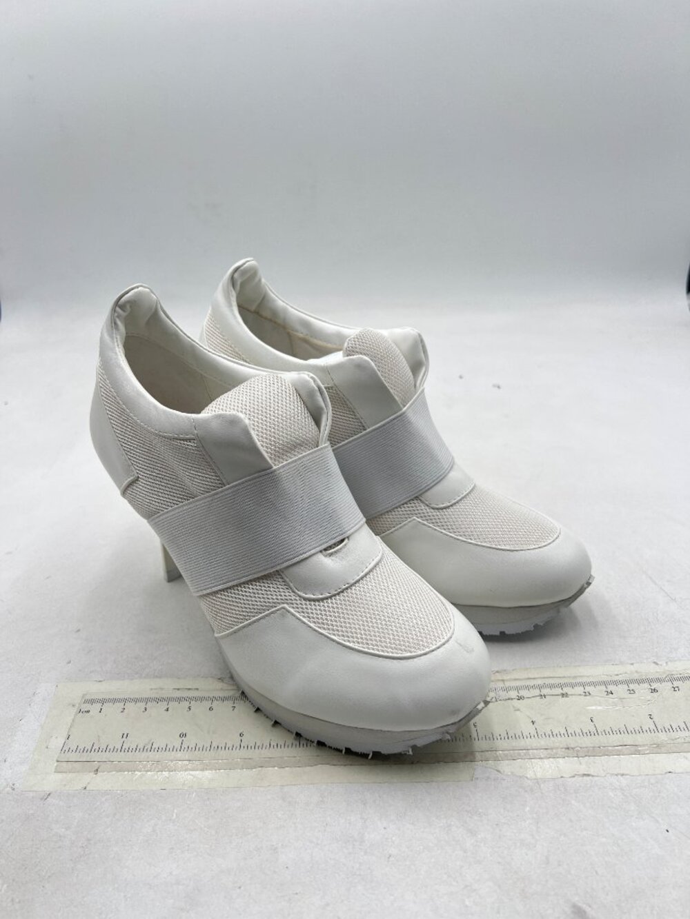 White Sneaker Heels for Women High Heel Tennis Dressy Round T-Toe Suede Shoe - Picture 3 of 7